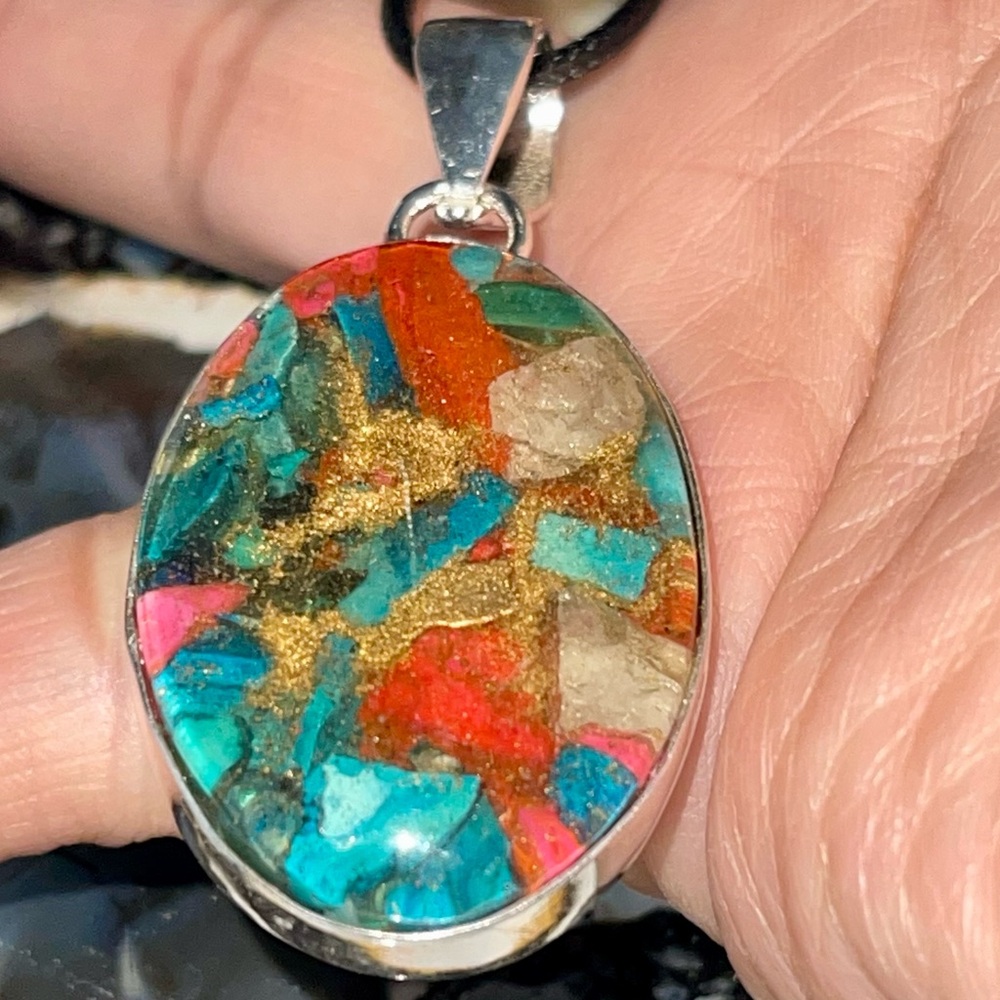 Brecciated Spiny Turquoise in Copper Pendant 2” - Picture 6 of 16